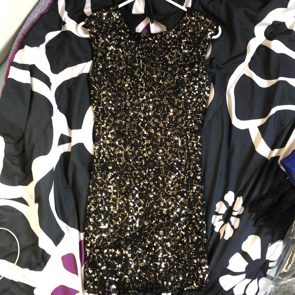 As U Wish Black and Gold Short Sequin Dress
